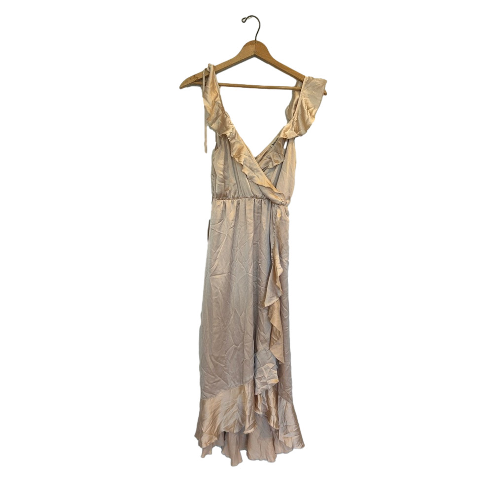 Show Me Your MuMu Samantha Ruffle Wrap Dress Champagne Satin coquette M